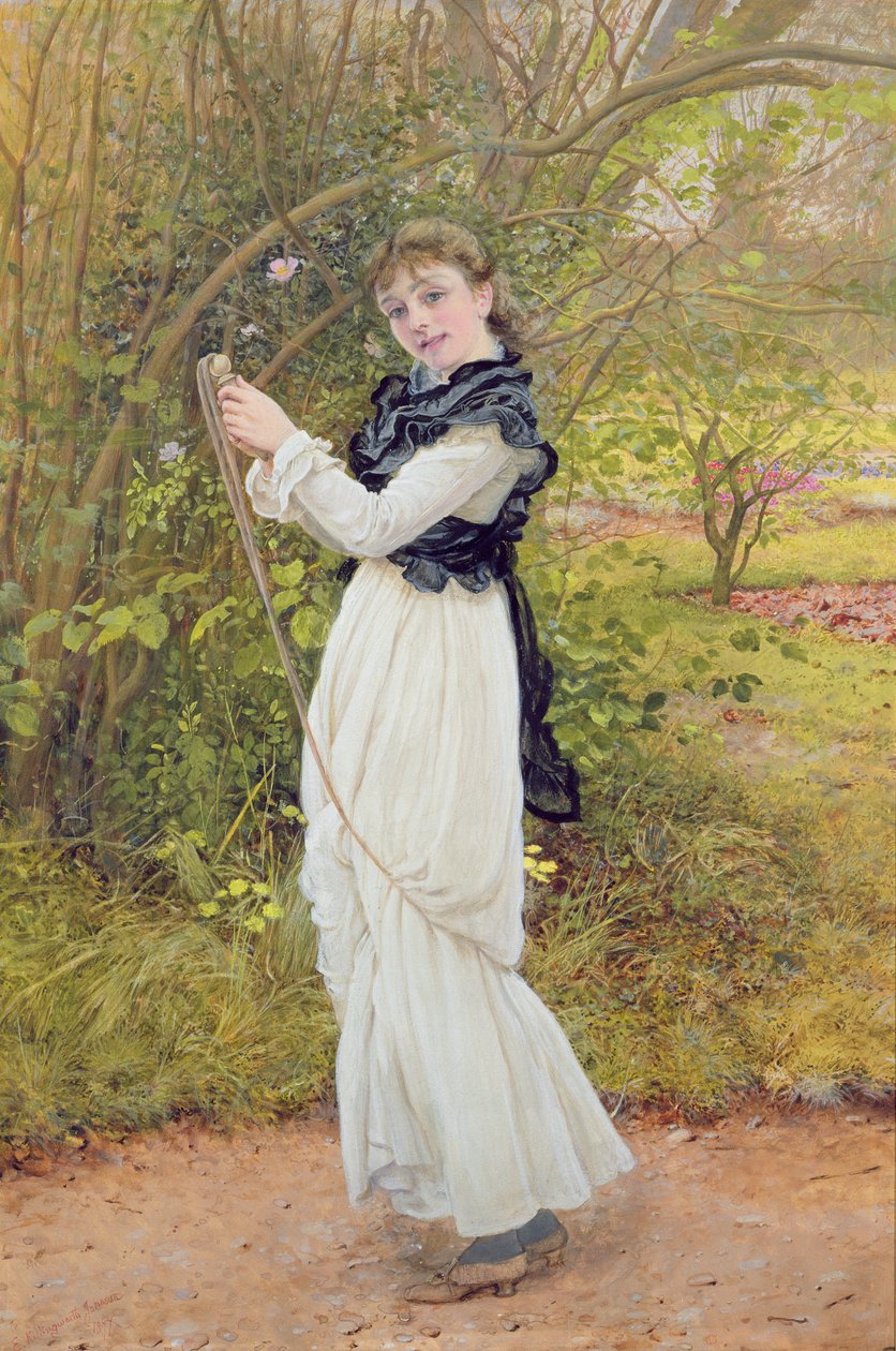 Touwtjespringen, portret van de dochter van de kunstenaar, Barbara, 1877 door Edward Killingworth Johnson