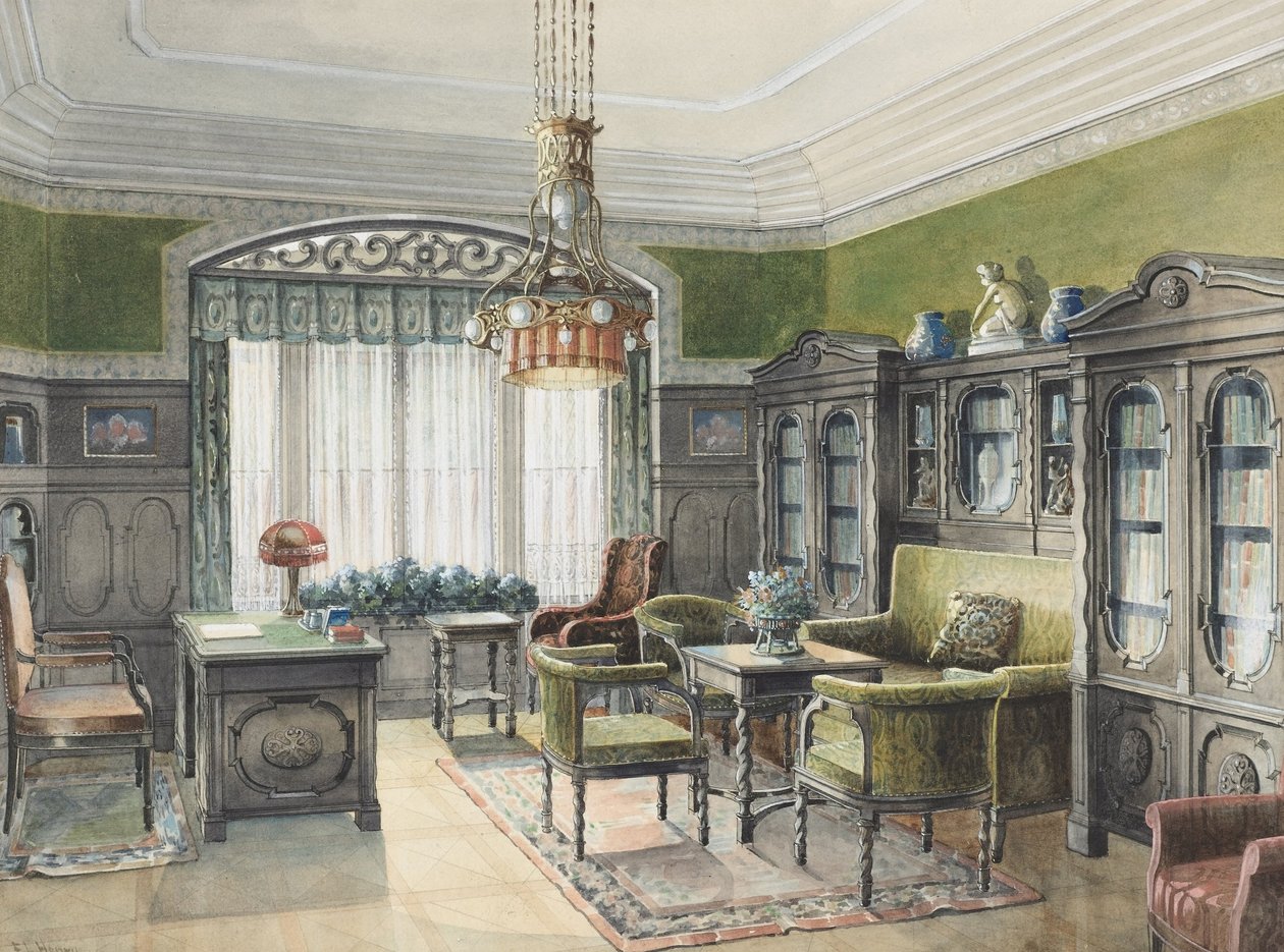 Bibliotheekinterieur door Edward Lamson Henry