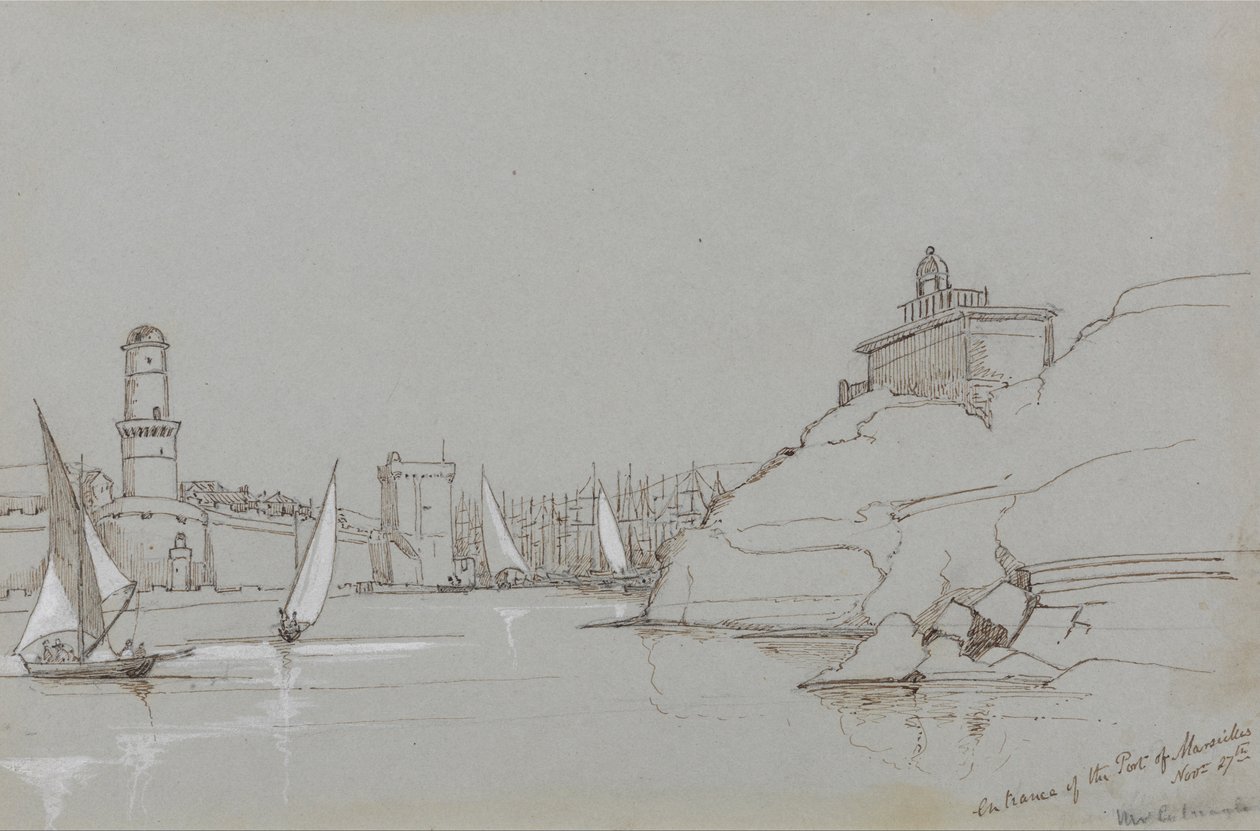 Ingang van de haven van Marseille door Edward Lear
