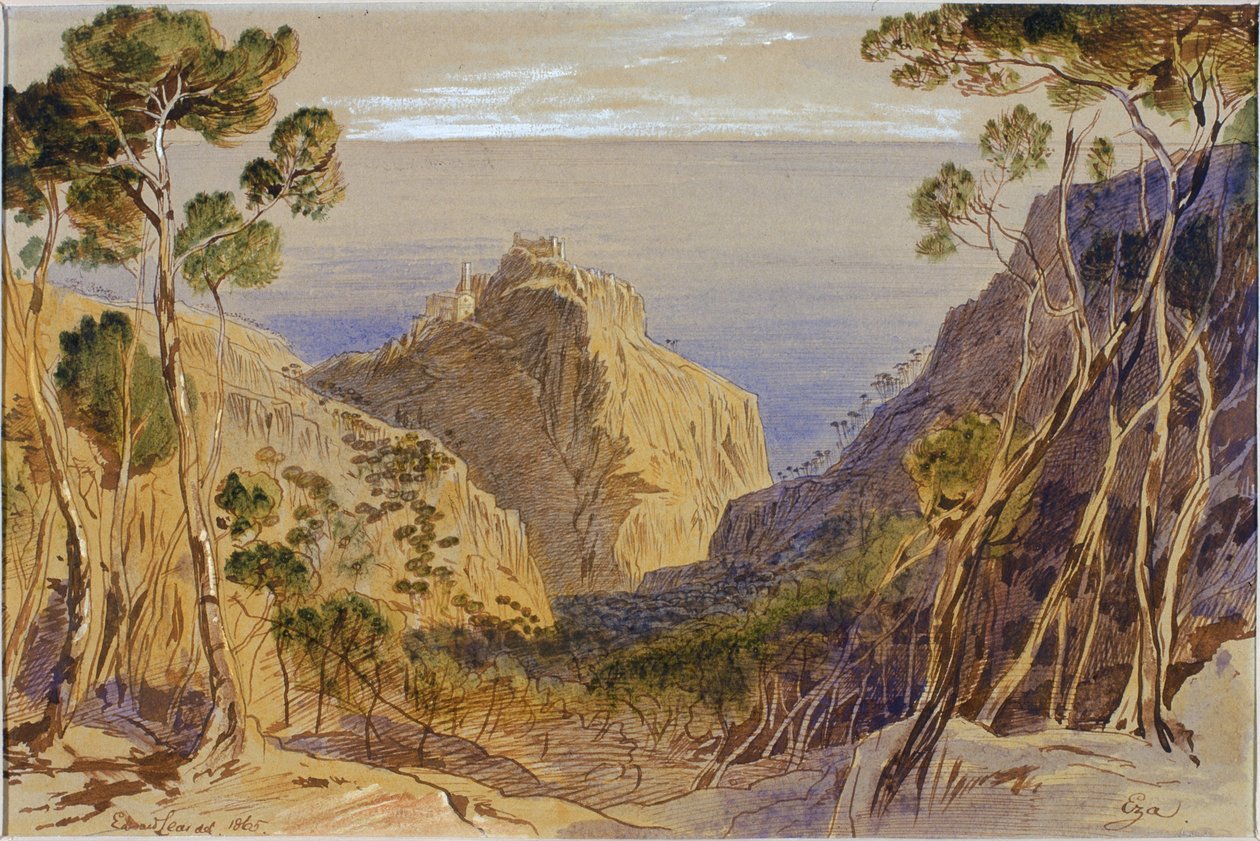 Eza, Frankrijk, 1865 door Edward Lear