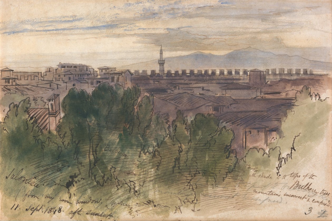 Salonica, vanuit mijn raam, 11 september 1848, na zonsondergang door Edward Lear
