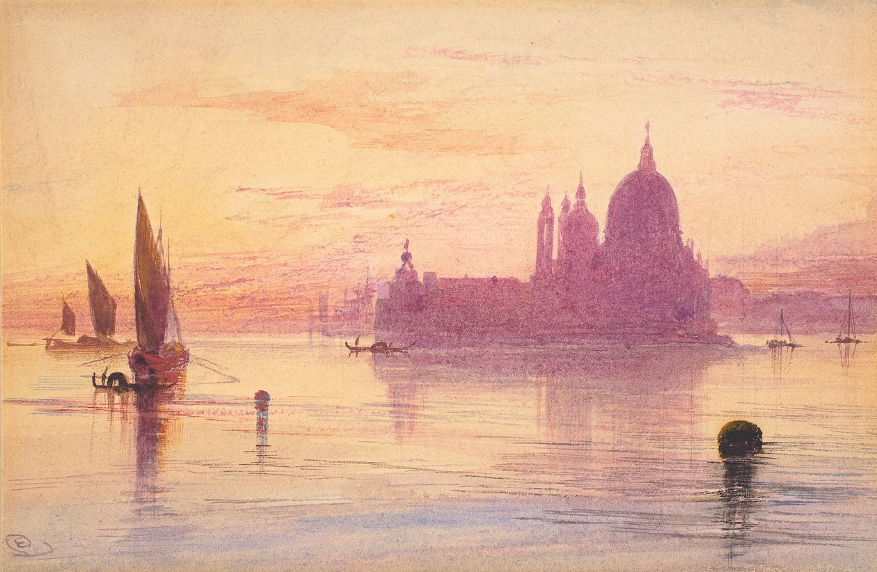 Santa Maria della Salute, Venetië, bij zonsondergang, 1865-84 door Edward Lear