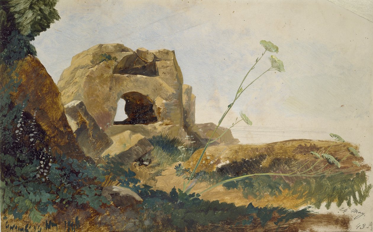 Studie van Rotsen en Bladgroen, Agrigento (Girgenti), Sicilië, 1847 door Edward Lear