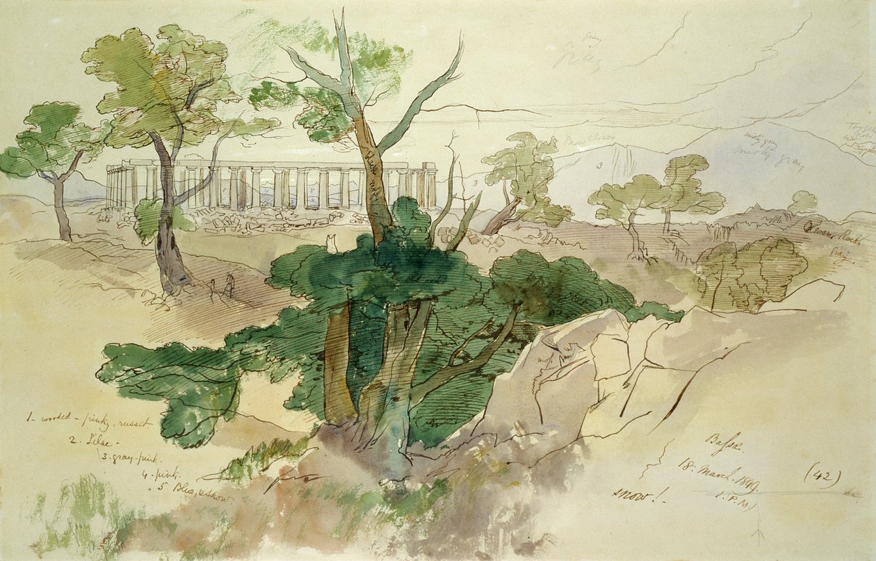 Tempel in Bassae, 1849 door Edward Lear