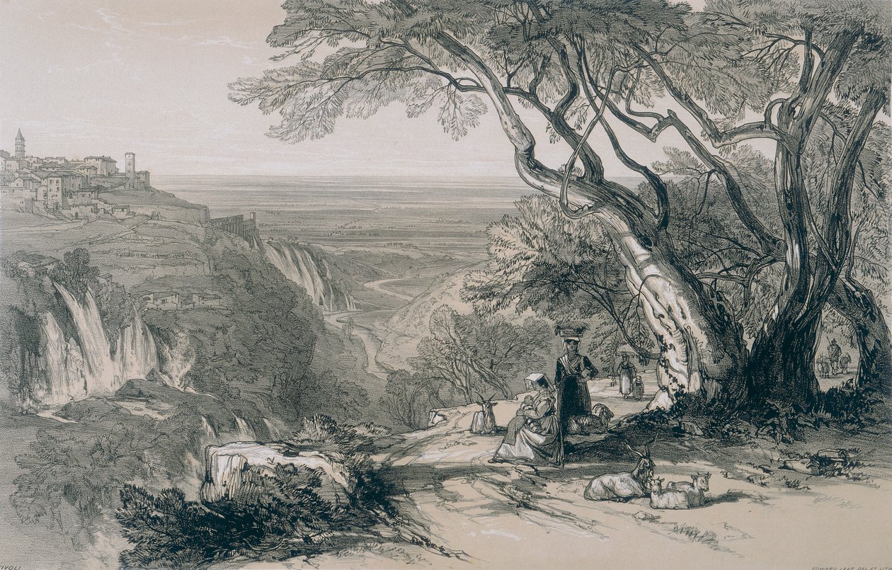 Gezichten in Rome en omgeving: Tivoli met uitzicht over de Anio door Edward Lear