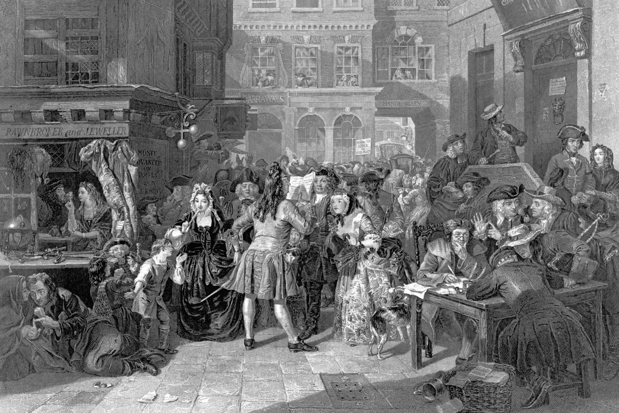 Scène in Change Alley tijdens de South Sea Bubble, 1853 door Edward Matthew Ward