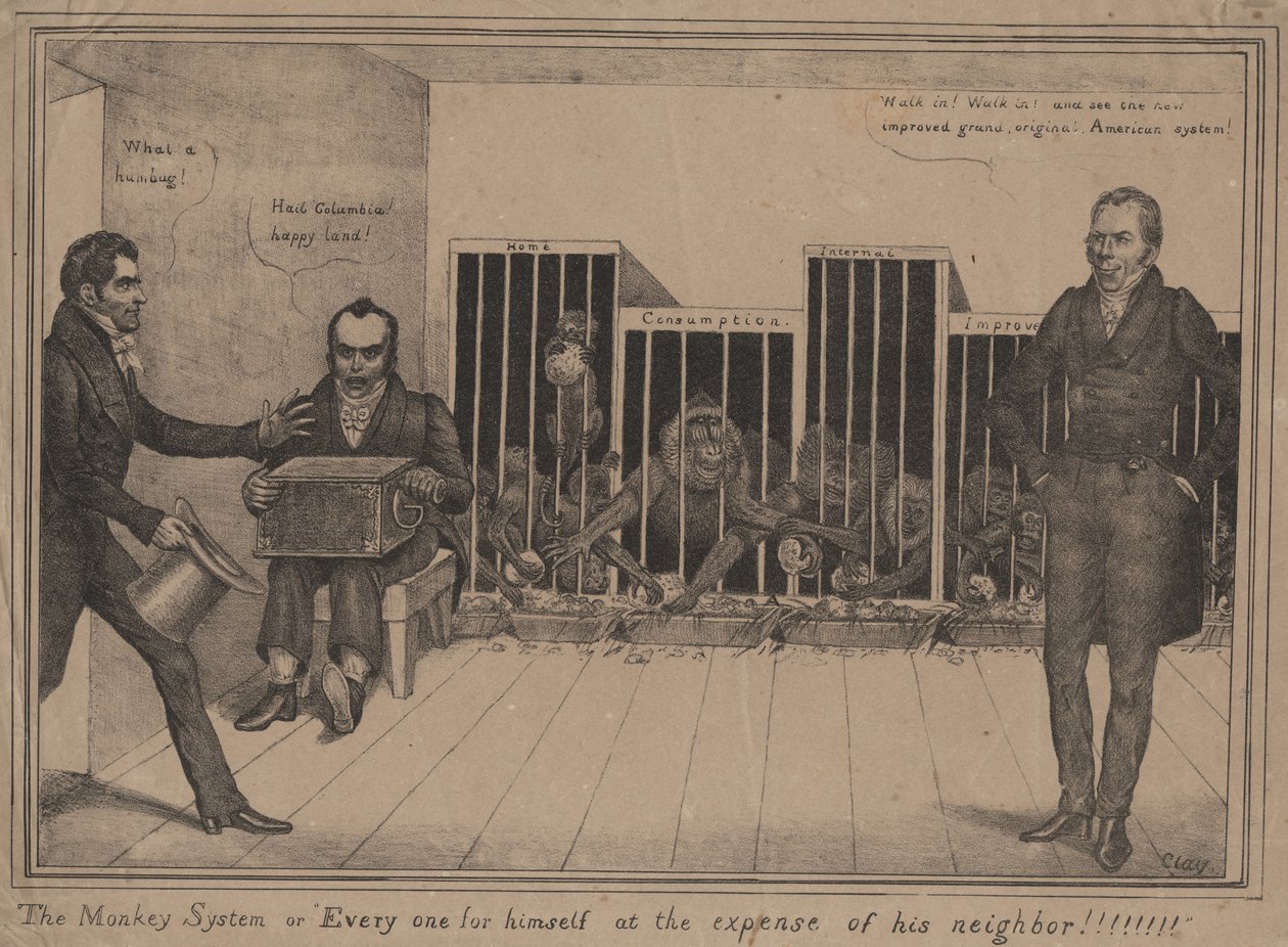Het apensysteem of ieder voor zichzelf ten koste van zijn buurman!!!!!!!!, 1831 door Edward Williams Clay