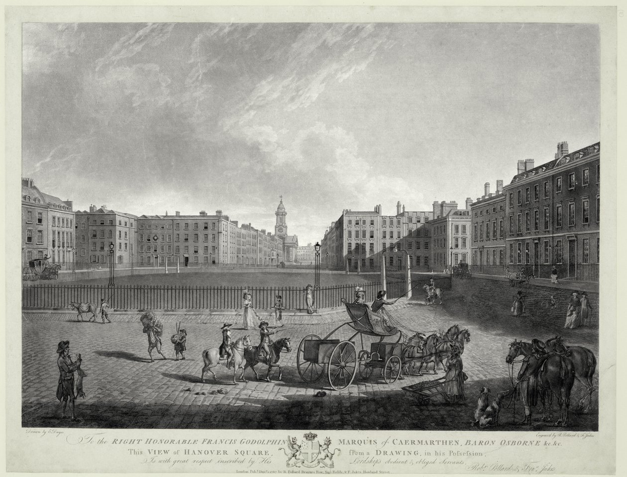 Uitzicht op Hanover Square, gegraveerd door Robert Pollard (1755-1838) en Francis Jukes (1747-1812) 1787 door Edward (after) Dayes