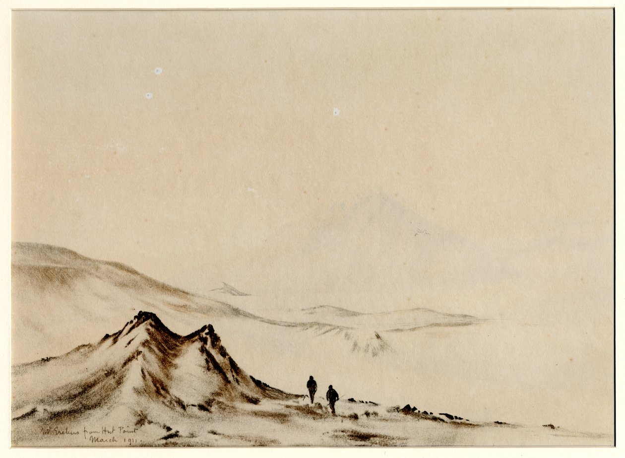 Mount Erebus vanaf Hut Point door Edward Adrian Wilson