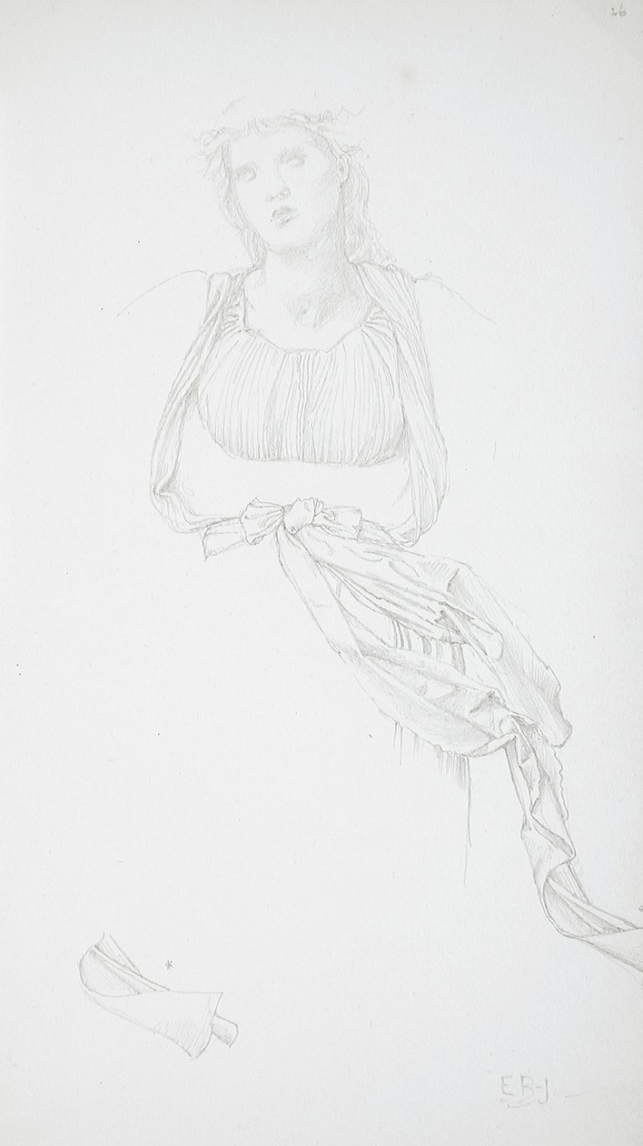 Studie naar een vrouwelijk torso en drapering door Edward Burne-Jones