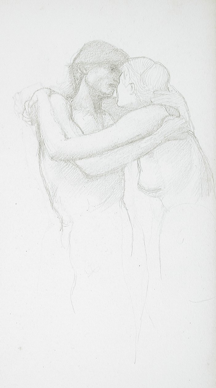 Naakt koppel dat elkaar omhelst door Edward Burne-Jones