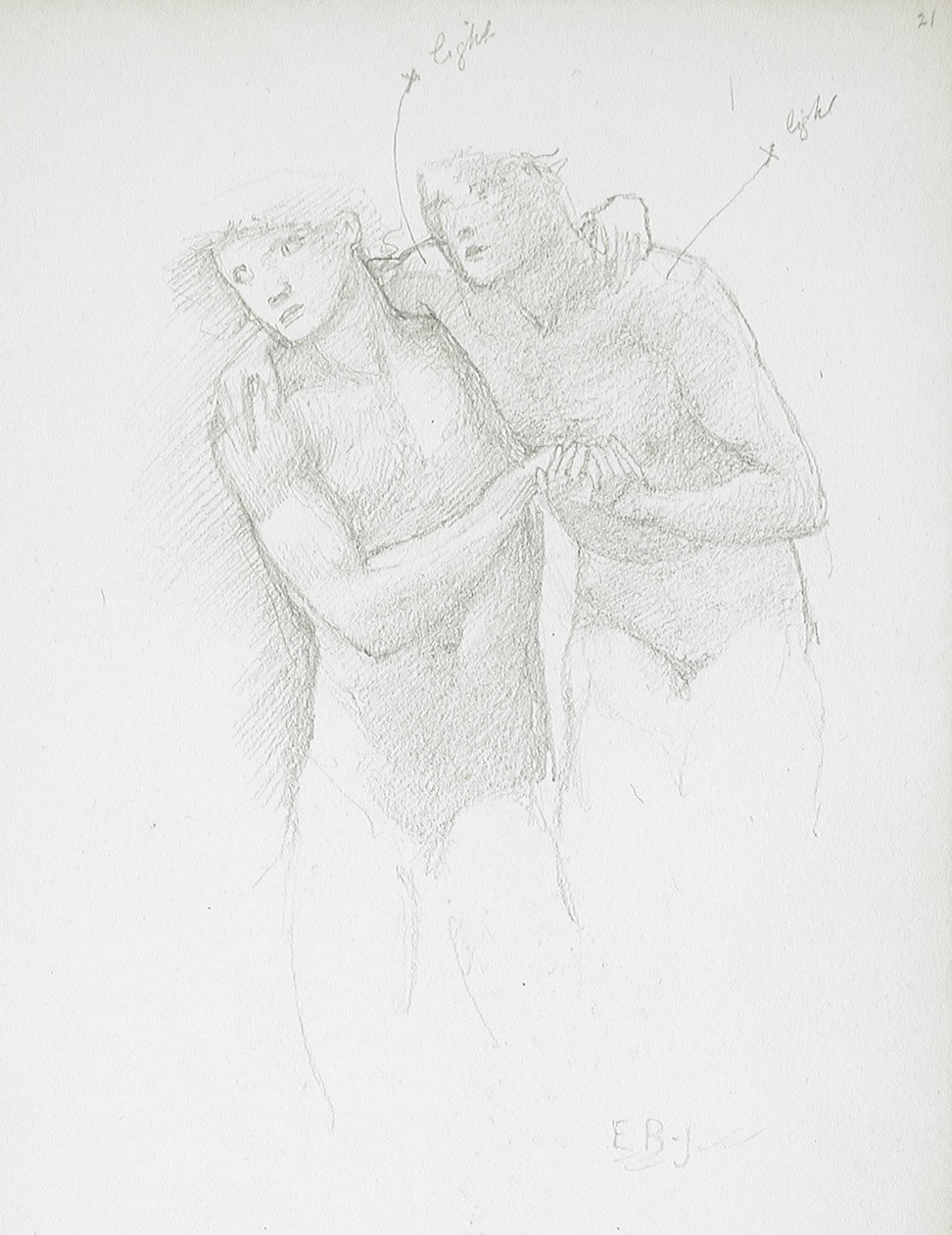 Twee naakten door Edward Burne-Jones