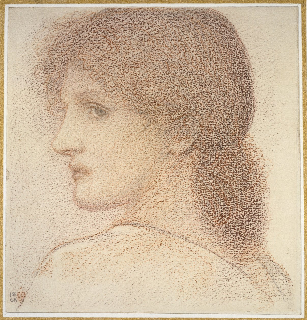 Studie van een vrouwenhoofd, naar links gedraaid door Edward Burne-Jones