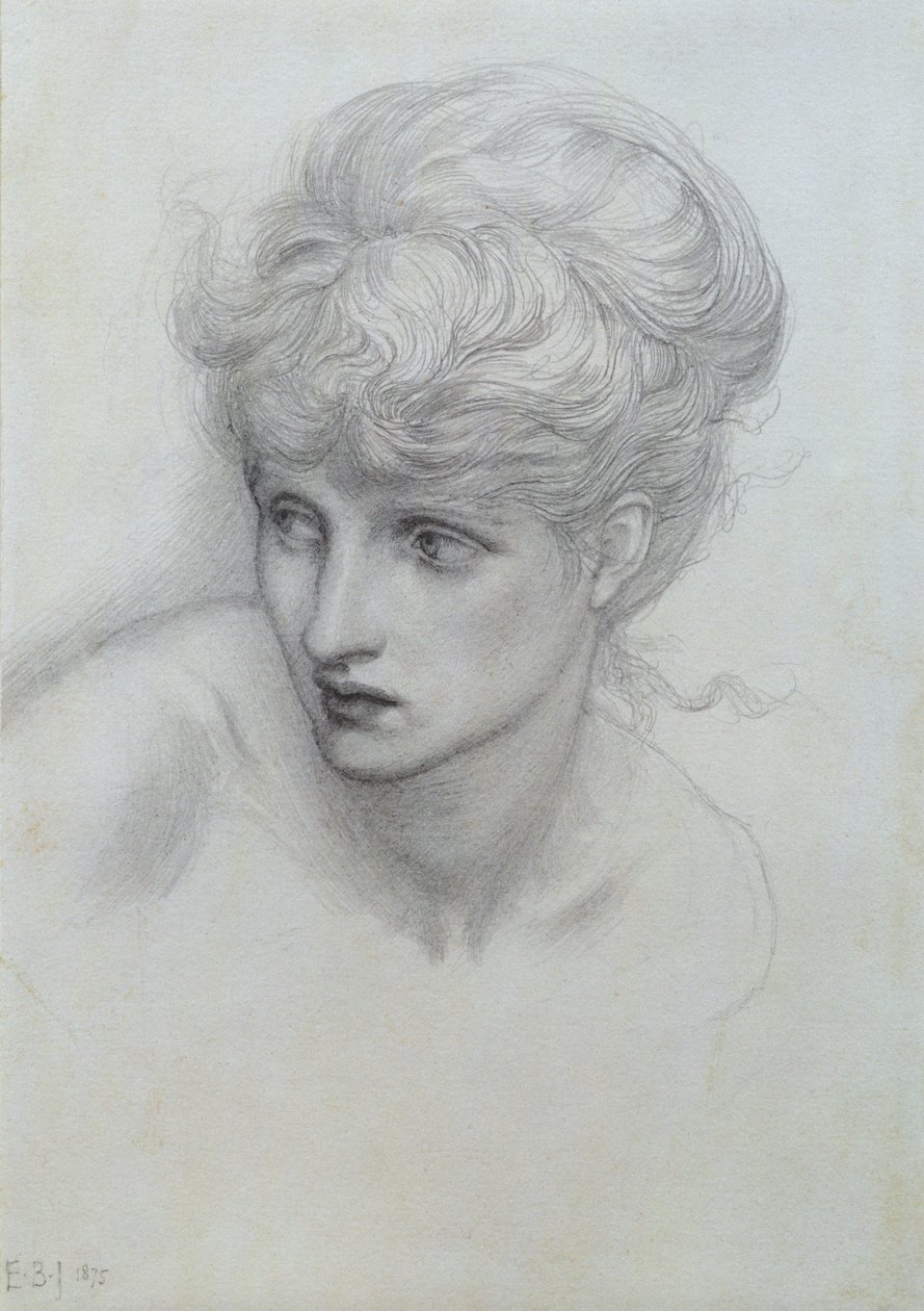 Studie van een meisjeshoofd door Edward Burne Jones