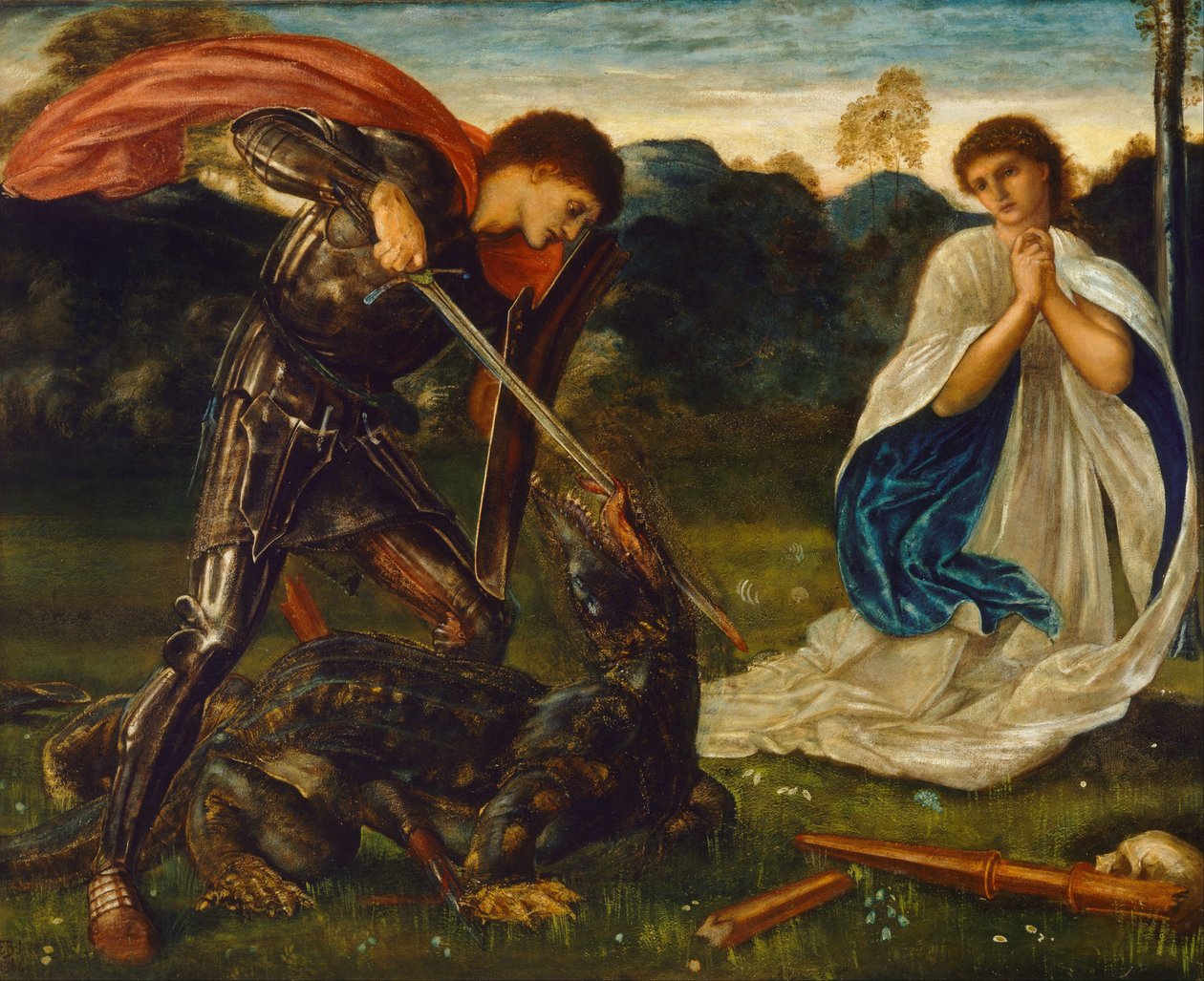 Het gevecht: Sint Joris doodt de draak VI door Edward Burne Jones