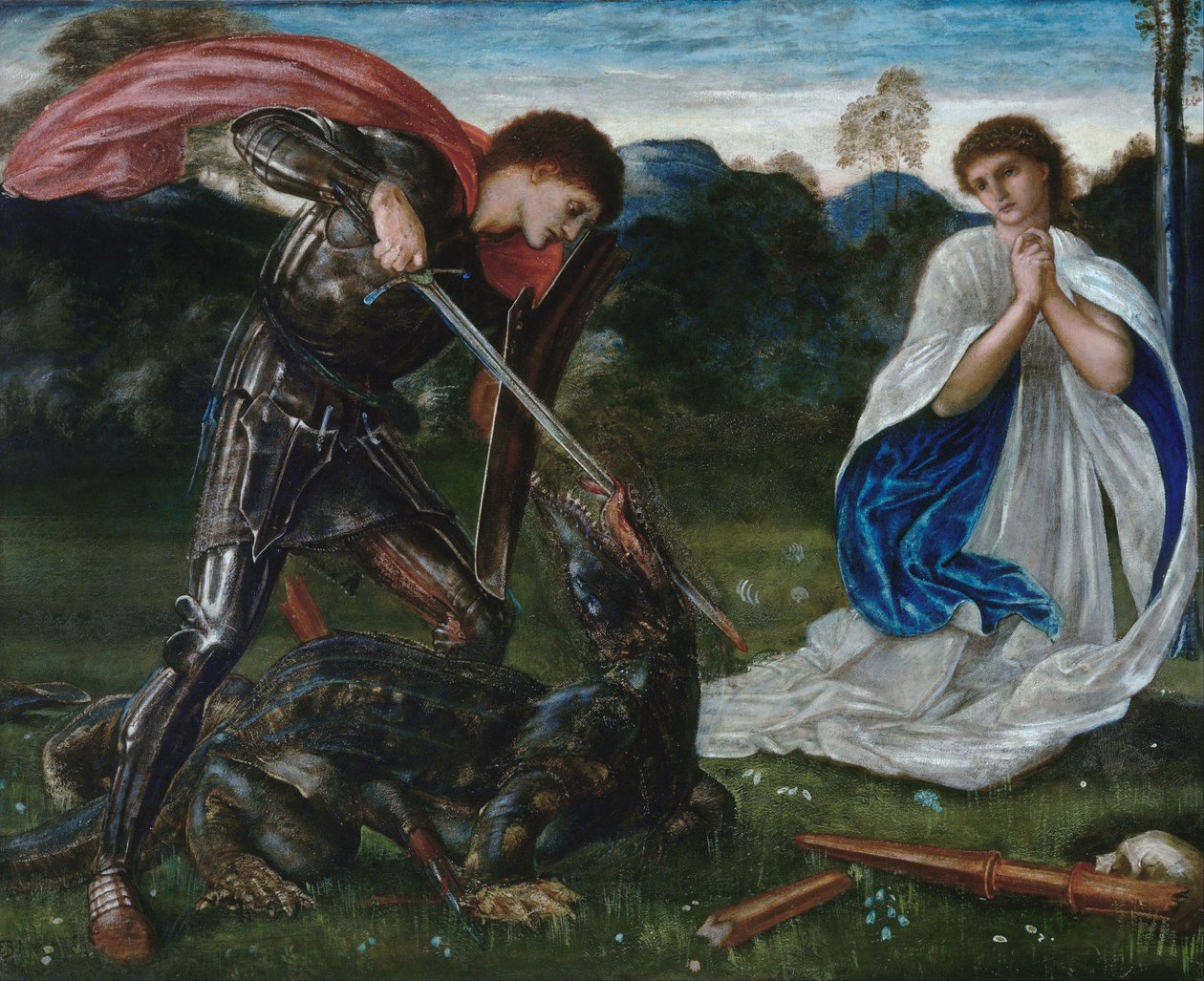 Het gevecht: Sint Joris doodt de draak VI door Edward Burne-Jones