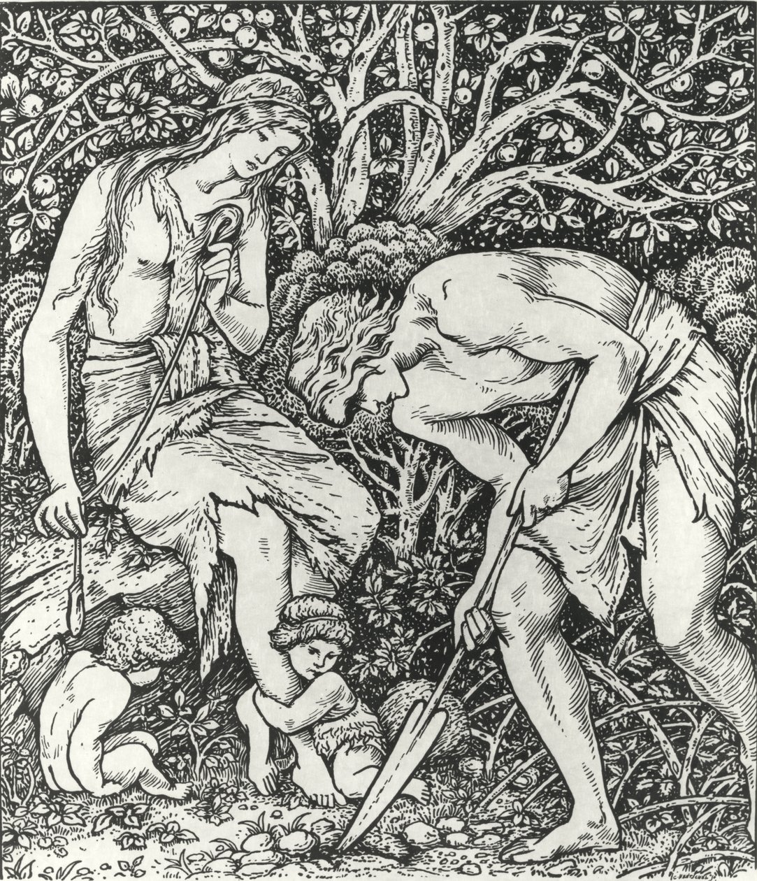 Adam en Eva (Arbeid: Toen Adam groef en Eva spon, wie was toen de heer?) door Edward Coley (after) Burne Jones