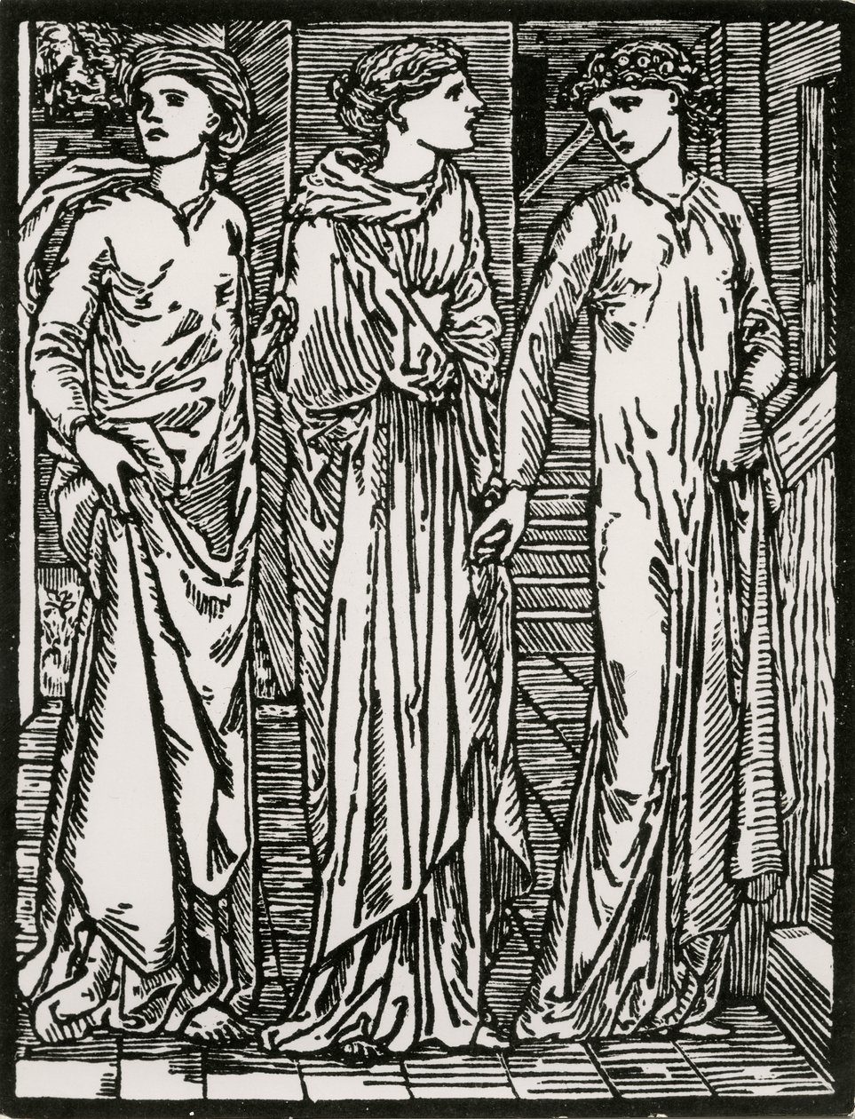 Eerste bezoek van de zussen door Edward Coley (after) Burne Jones