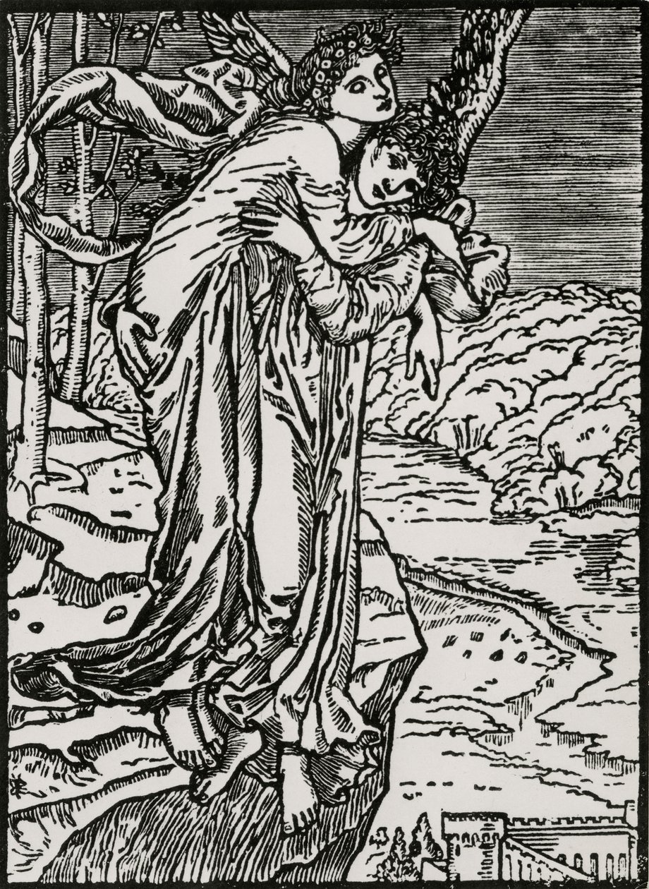 Zephyr en Psyche door Edward Coley (after) Burne Jones