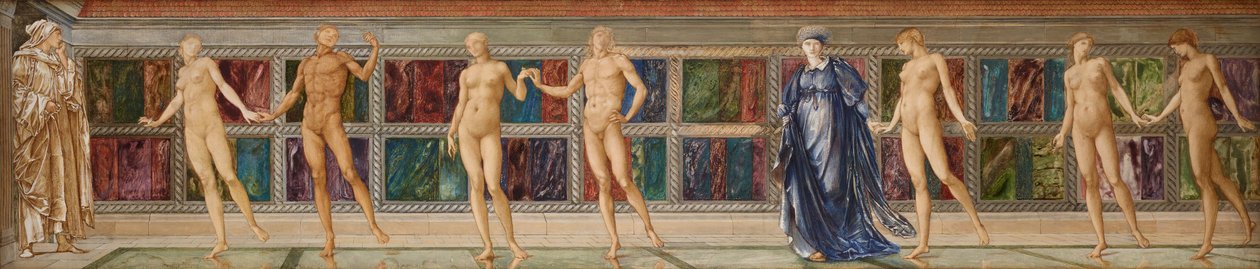 De Pelgrim in de Tuin van Ledigheid - Studie van negen Figuren, ca. 1874 door Edward Coley (studio of) Burne-Jones