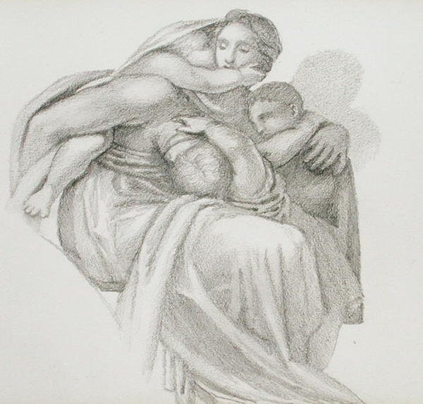 Moeder en drie kinderen door Edward Coley Burne Jones