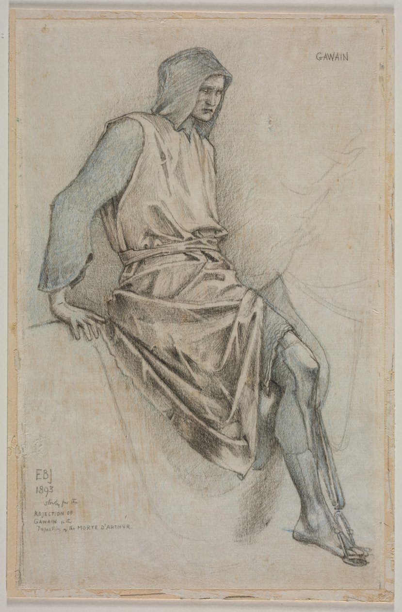Studie voor de mislukking van Gawain uit de Heilige Graal wandtapijten door Edward Coley Burne Jones