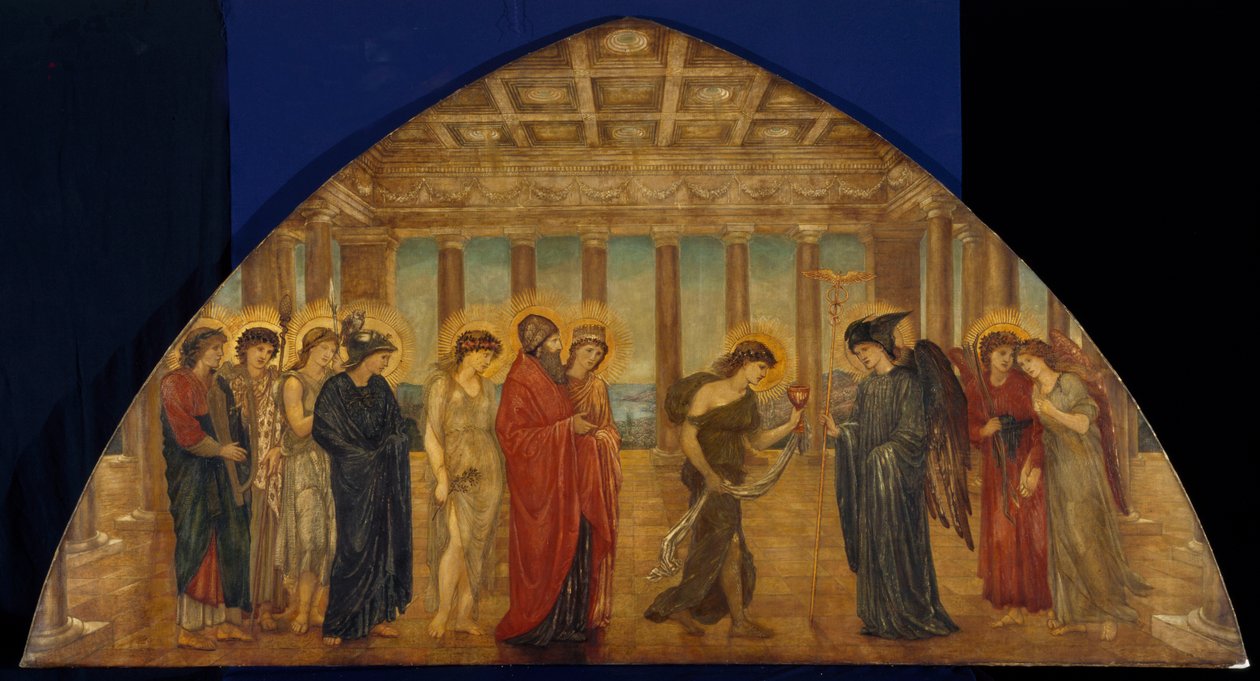 Cupido en Psyche - Palace Green Murals - Psyche betreedt de poorten van Olympus, 1881 door Edward Burne Jones