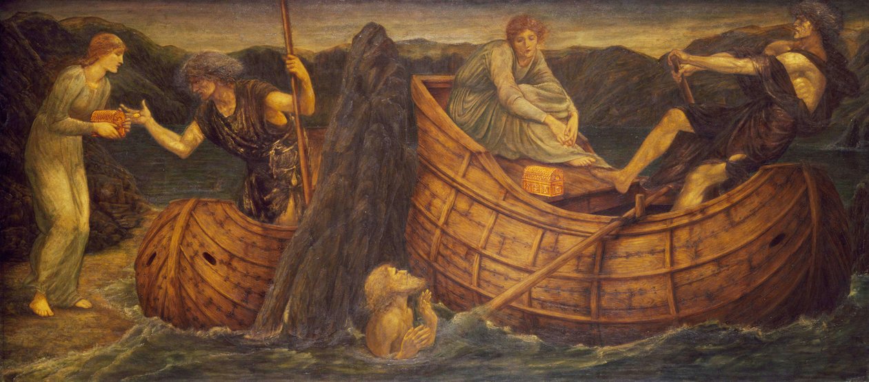 Cupido en Psyche - Palace Green Muurschilderingen - Psyche geeft de munt aan de veerman van de Styx, 1881 door Edward Burne Jones