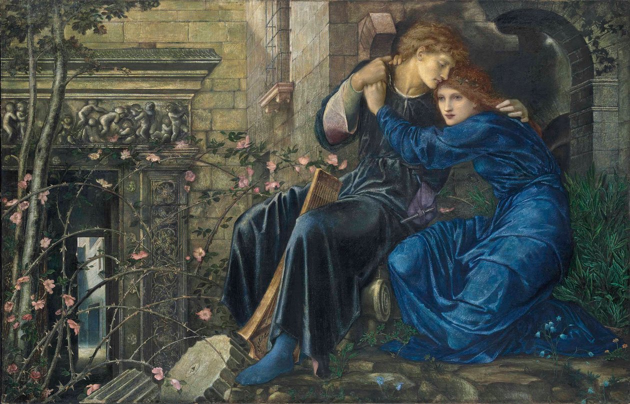Liefde tussen de ruïnes door Edward Burne Jones