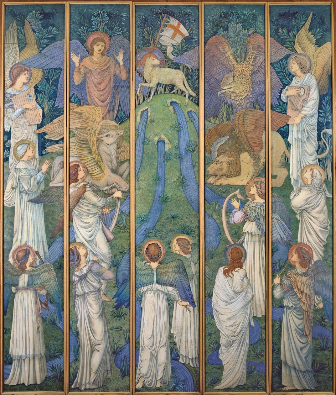 Paradijs, met de Aanbidding van het Heilige Lam, c.1875-80 door Edward Burne Jones