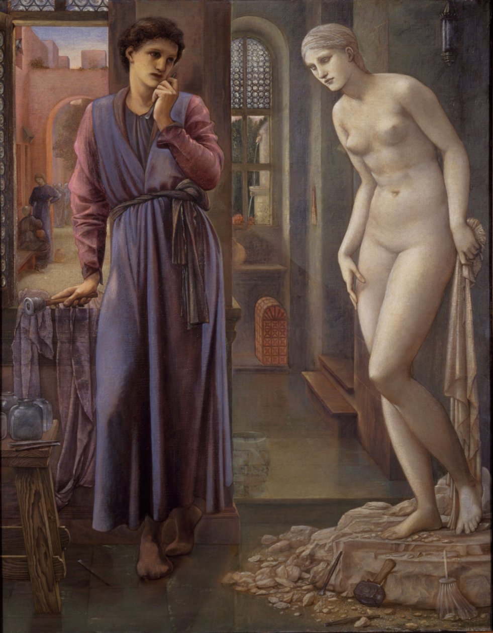 Pygmalion en het beeld - De hand weerhoudt zich door Edward Burne Jones