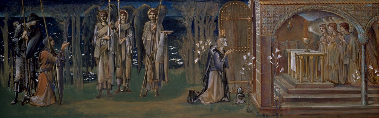 Studie voor het wandtapijt "De Bereiking van de Heilige Graal" door Edward Burne Jones