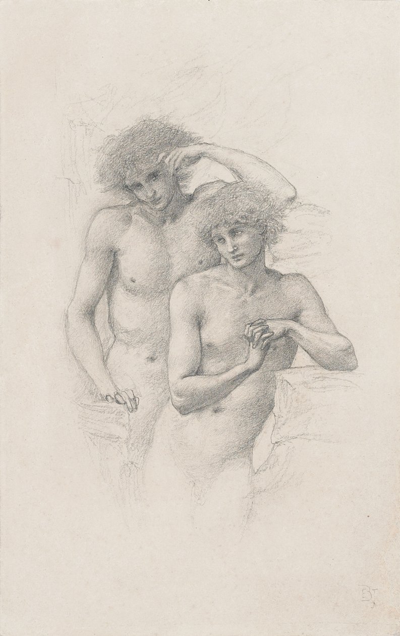 Studie van twee mannelijke naakten voor "Arthur in Avalon", ca. 1885 door Edward Burne Jones