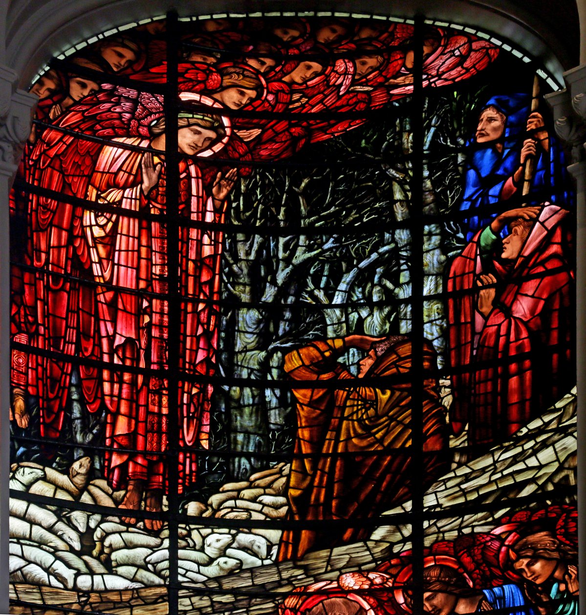 De Geboorte en de Aankondiging aan de Herders, 1885-1897 (glas-in-lood) door Edward Burne Jones