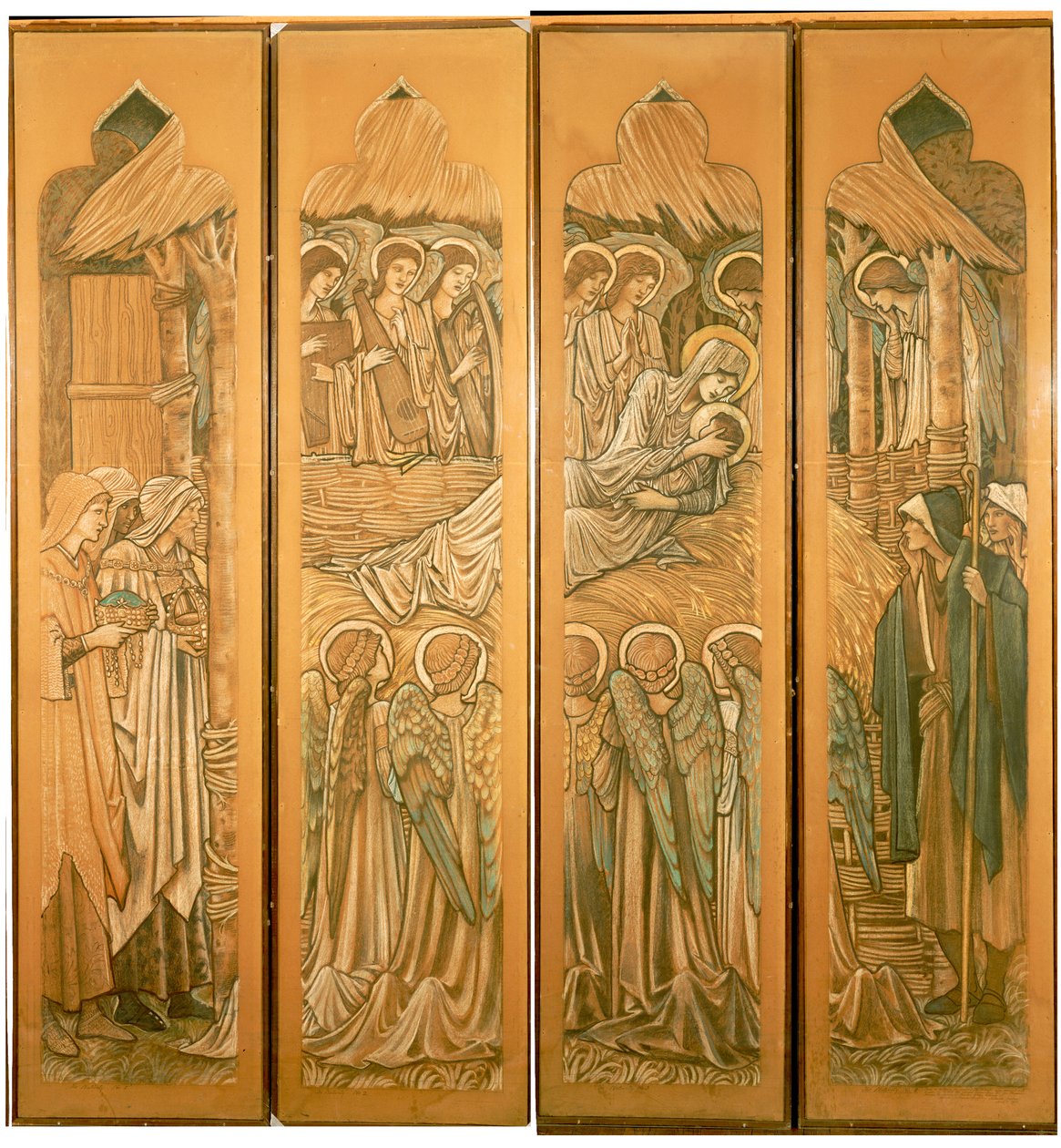 De geboorte van Christus (cartoons voor het glas-in-loodraam in St. Deiniol, Hawarden) door Edward Burne Jones