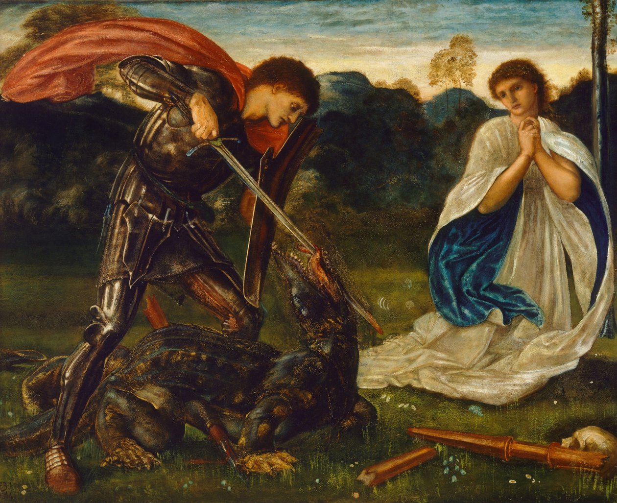 Het gevecht: Sint Joris doodt de draak VI, 1866 door Edward Burne Jones