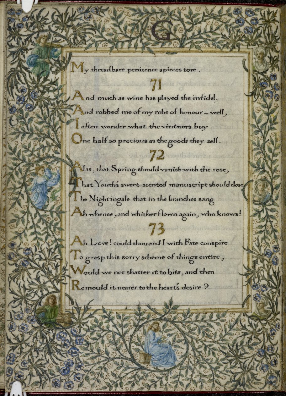 (Hele folio) De Rubaiyat van Omar Khayyam, verzen 71 - 73 door Edward Coley and Morris William Burne Jones