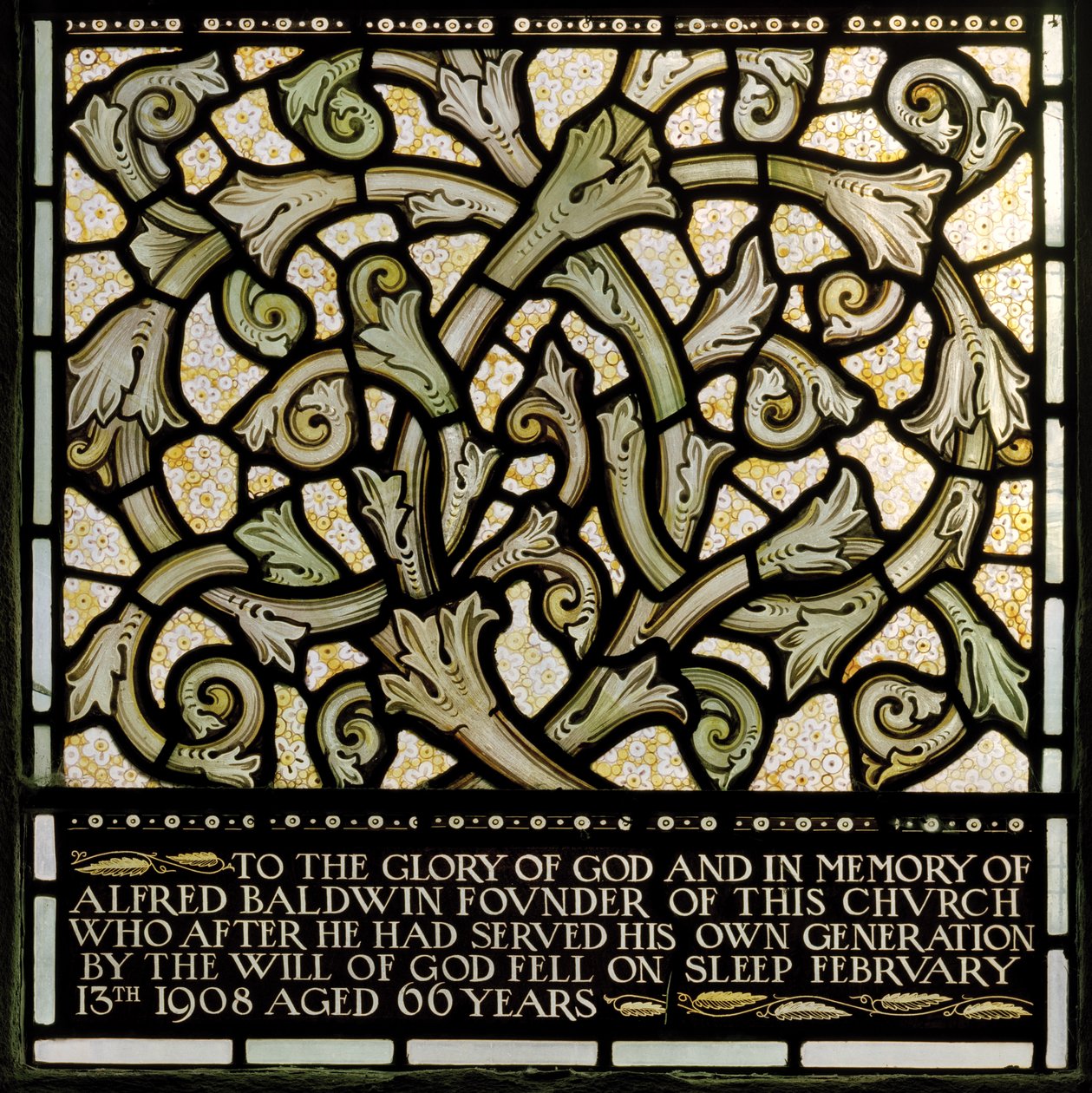 Wilden, All Saints, Morris & Co., Edward Burne-Jones, John Henry Dearle, Toewijding aan Alfred Baldwin van het Joshua-raam, Louisa, The Baldwins, Premier, Methodist, Worcestershire door Edward Coley and Dearle Burne-Jones