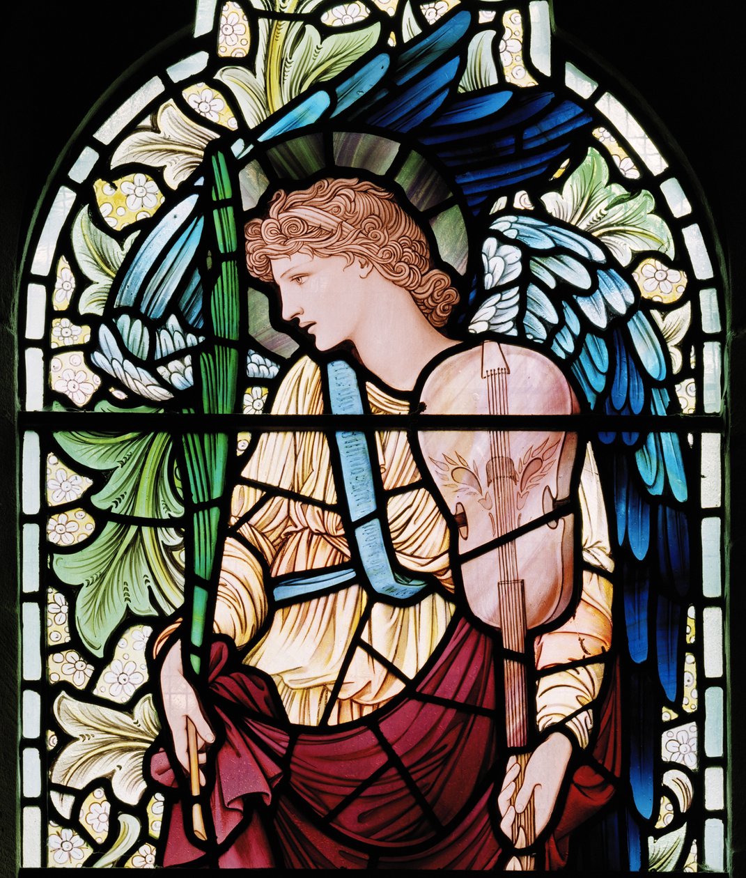 De Minstreel Engel (detail) door Edward Coley and Dearle Burne Jones