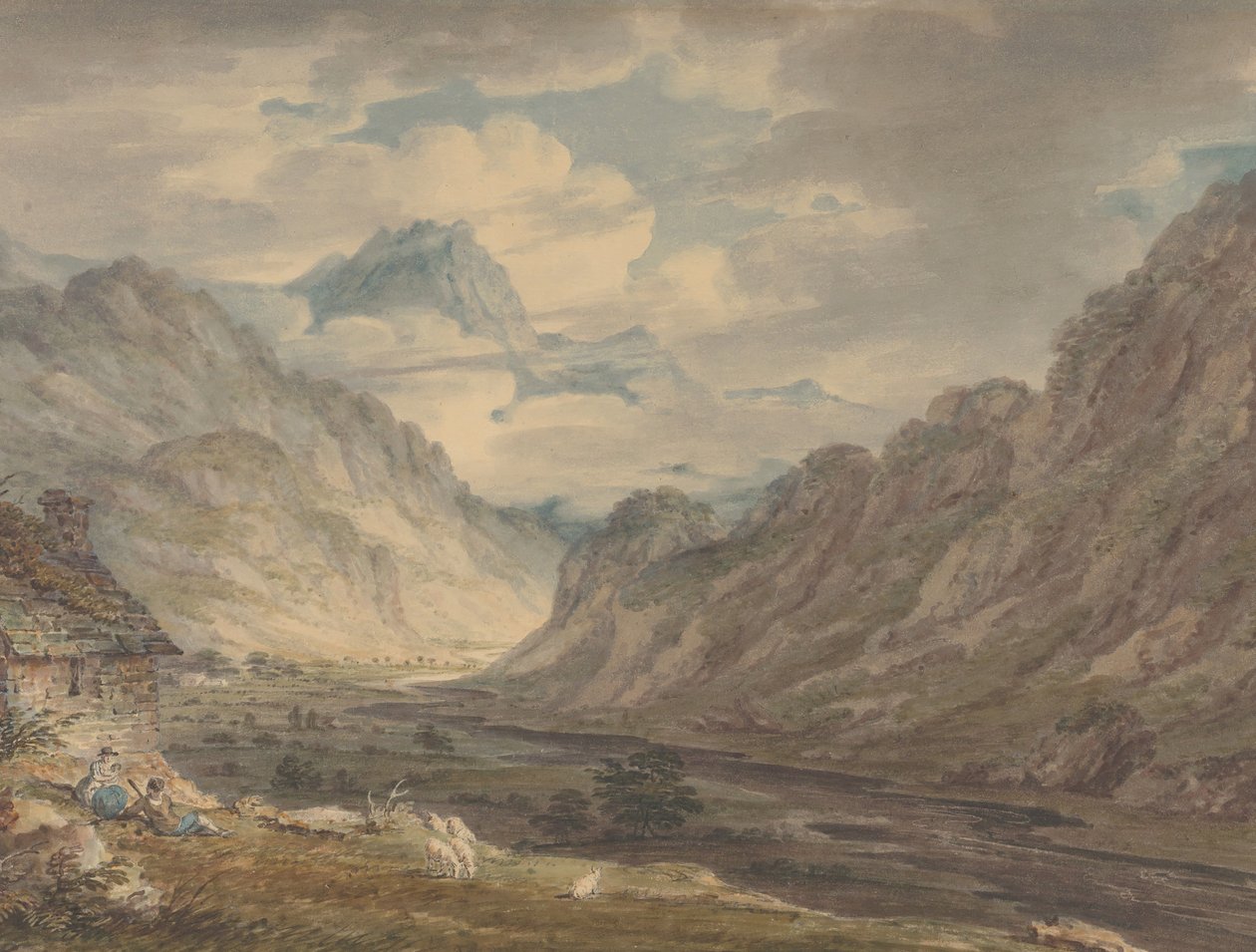 De Honister Pass vanaf Gatesgarth Farm, Gatesgarthdale, Lake District, 1789-1804 door Edward Dayes