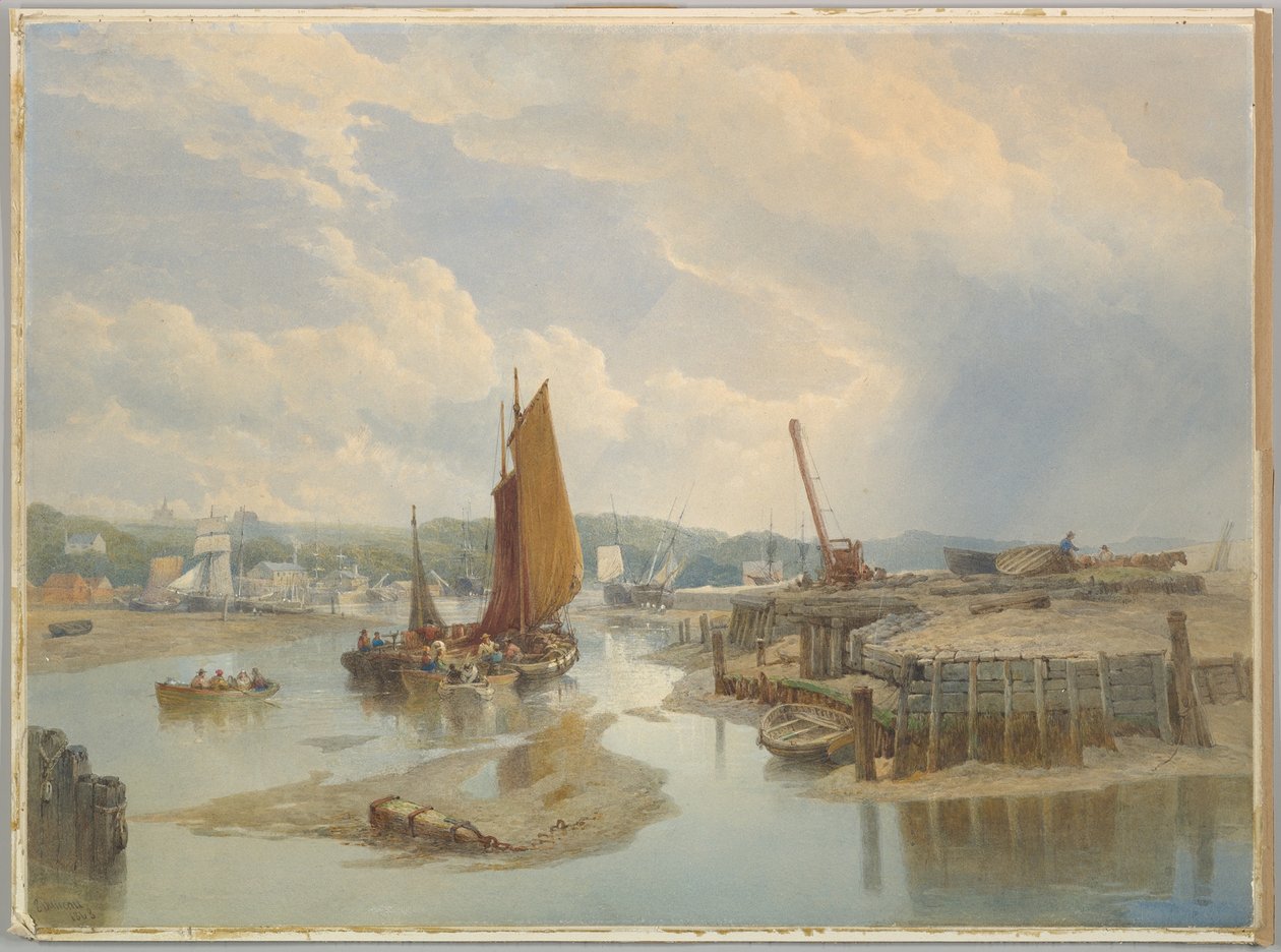 Een stad aan een riviermonding bij eb door Edward Duncan