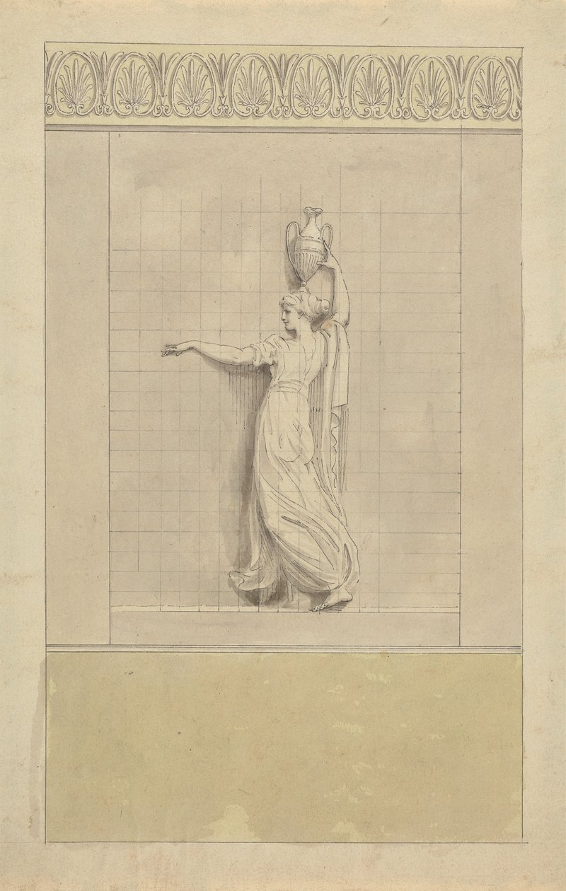 Vrouwelijke figuur met waterkruik op haar hoofd door Edward Francis Burney