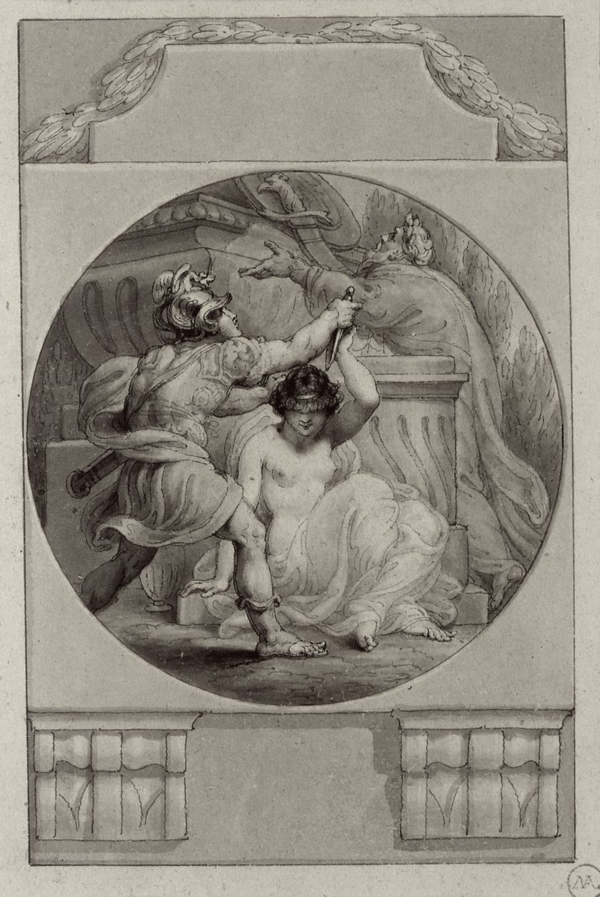 Krijger offert een jonge vrouw door Edward Francis Burney