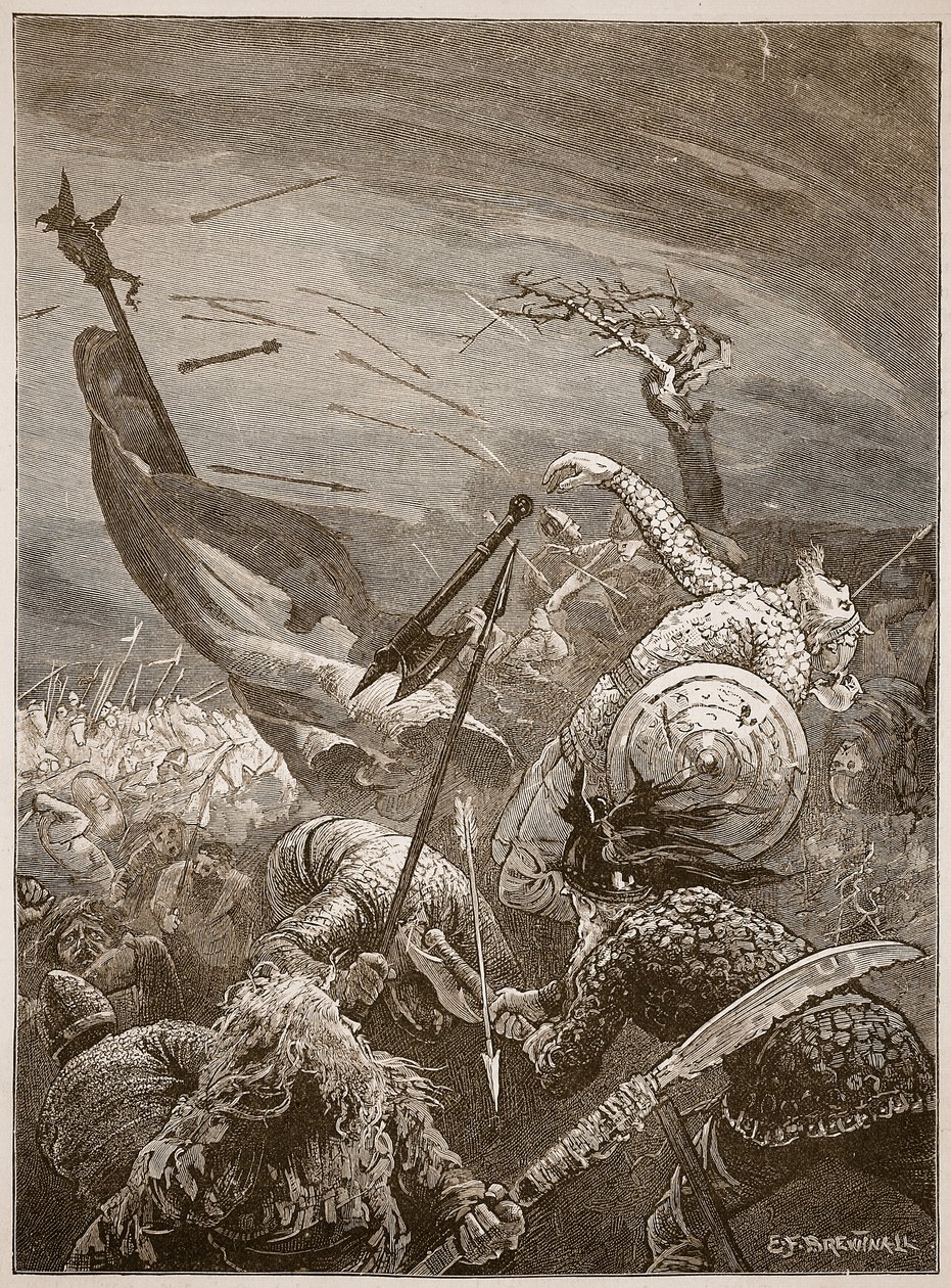 Dood van Harold in de Slag bij Hastings, illustratie uit 