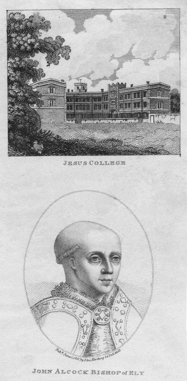 Jesus College, John Alcock Bisschop van Ely, 1801 door Edward Harding