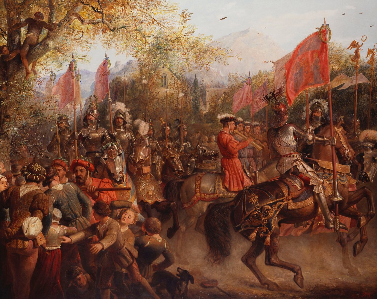 Hoera! Hier komt de overwinnende held door Edward Henry Corbould