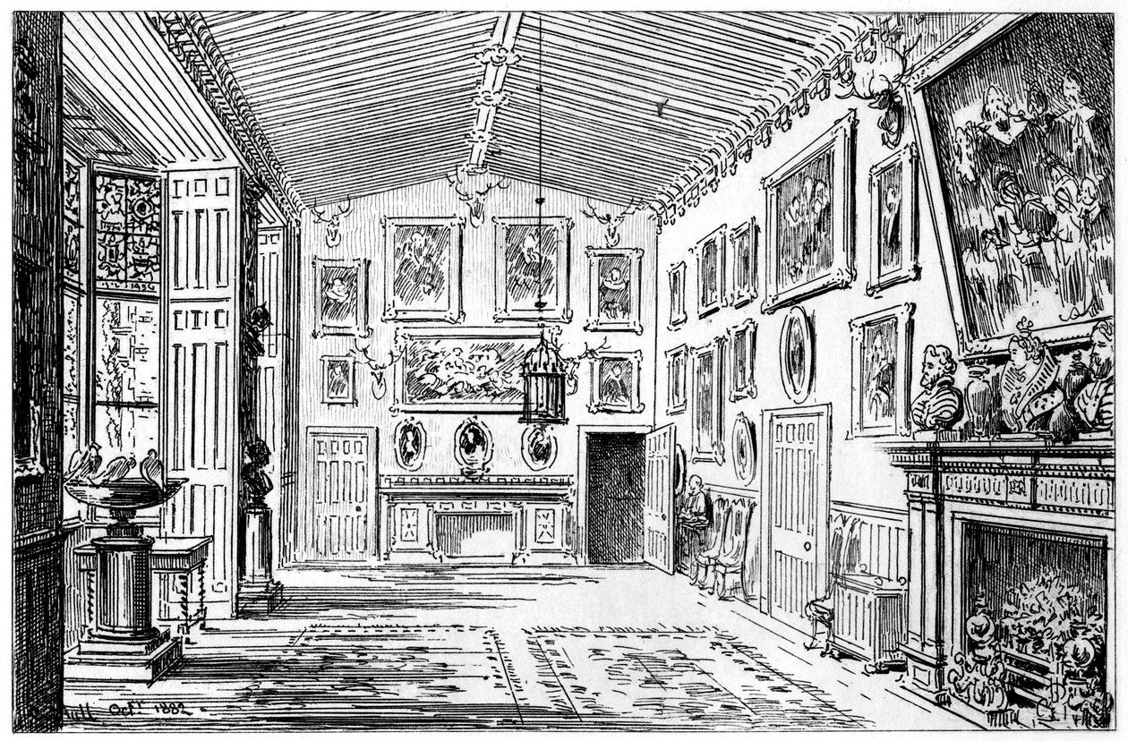 De grote zaal van Charlecote Park, Warwickshire, 1885 door Edward Hull