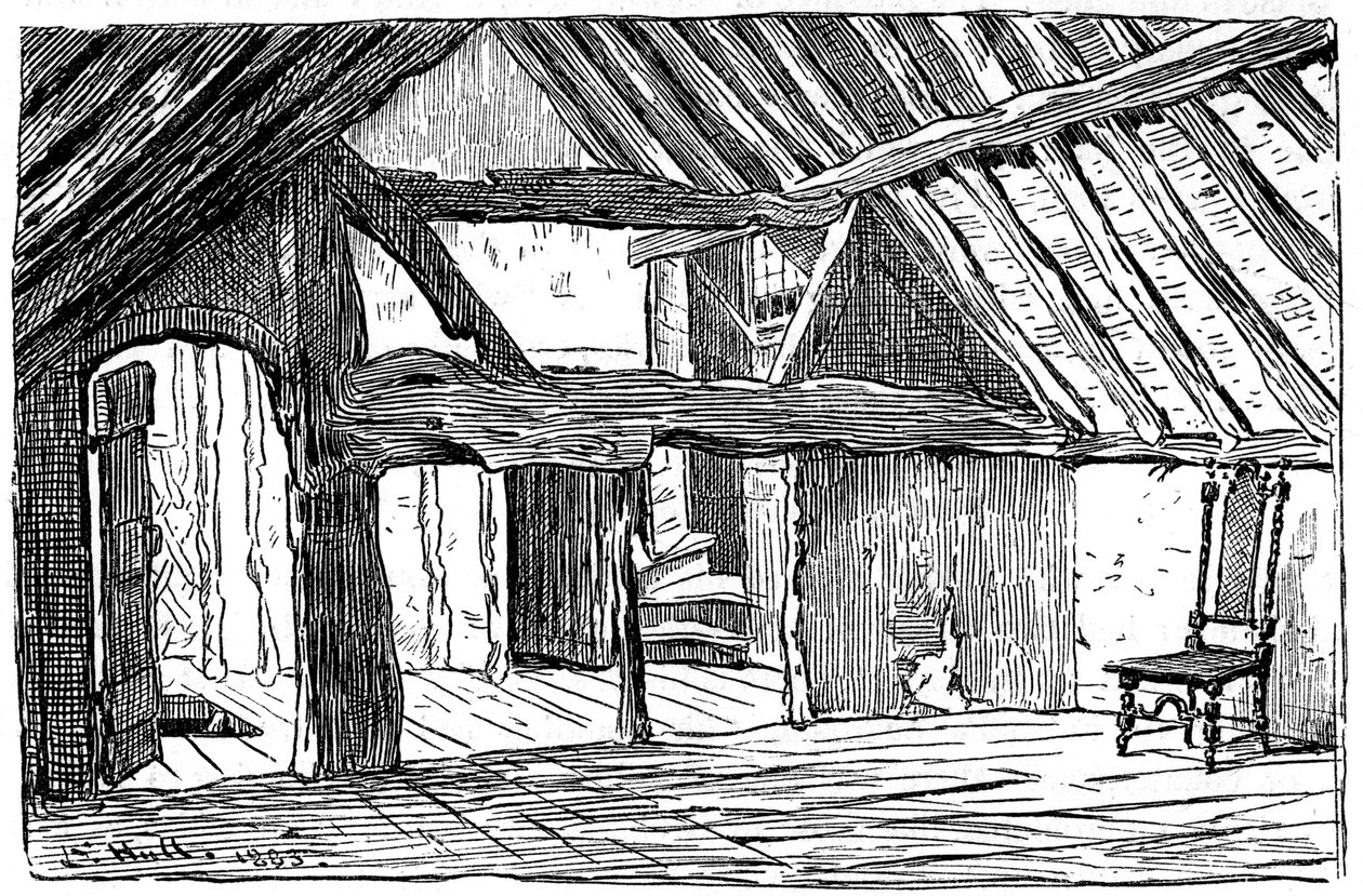 De bovenverdieping van Shakespeares geboortehuis, Stratford-upon-Avon, 1885 door Edward Hull
