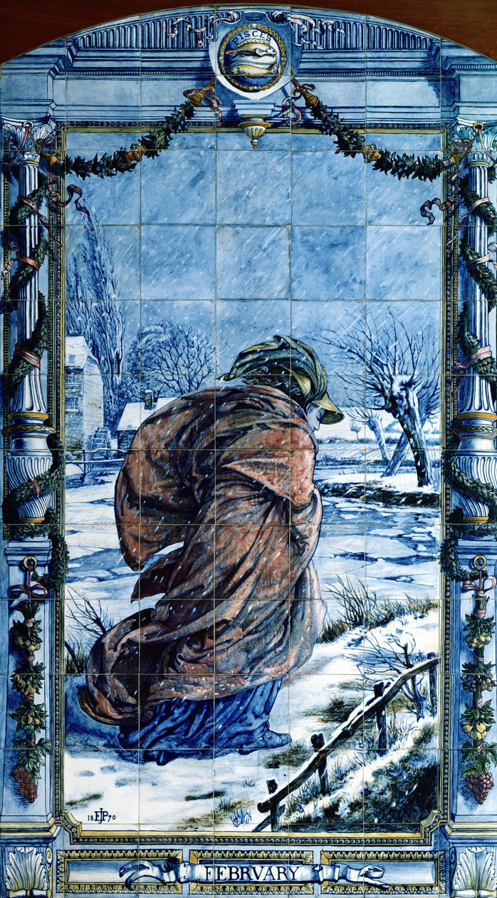 Februari, uit een serie tegelpanelen voor de Nederlandse keuken, 1867-8 door Edward John Poynter