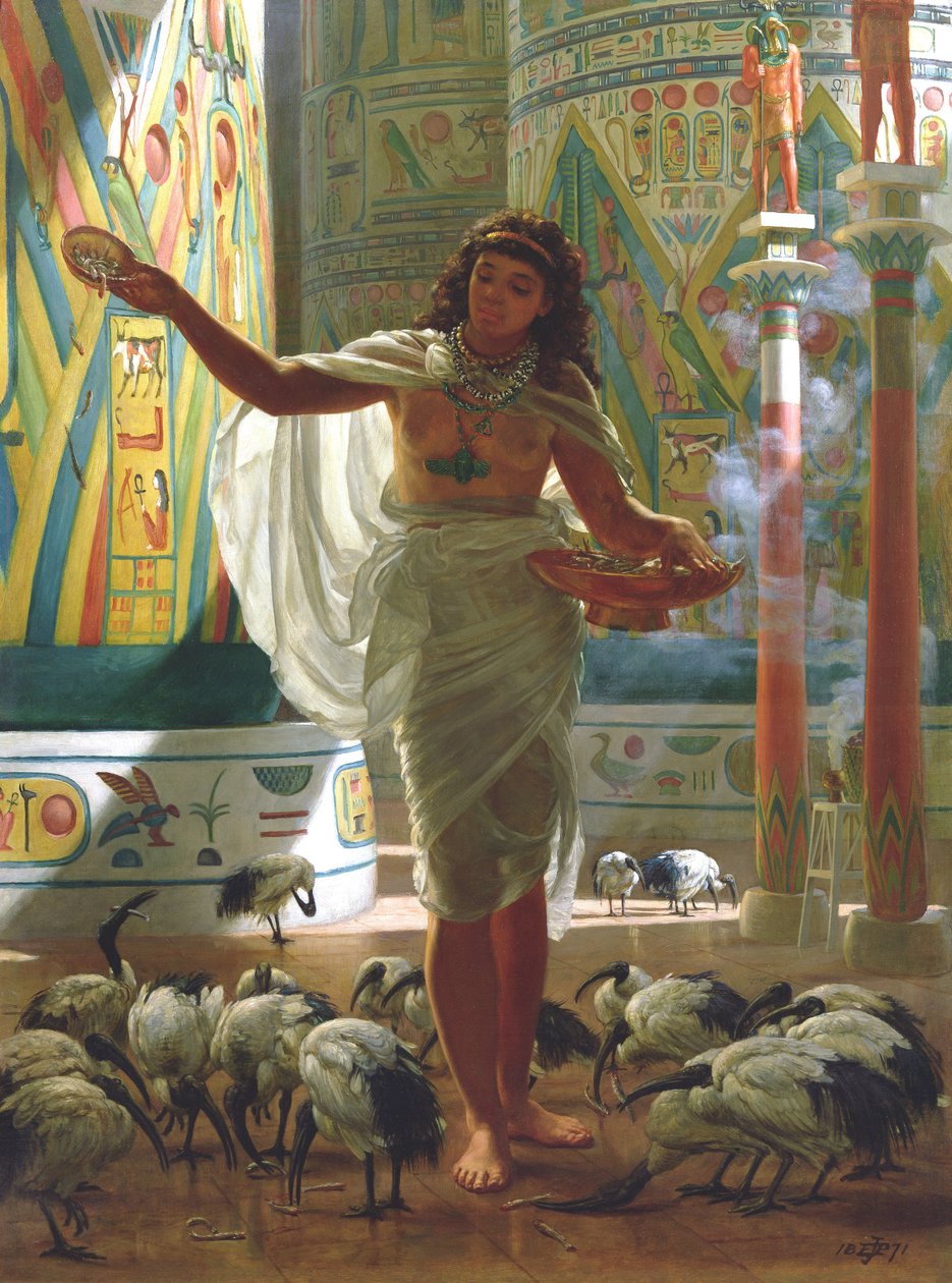 Het voeden van de heilige ibis in de zalen van Karnak door Edward John Poynter